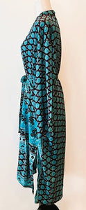 Luxury Silk Print Kimono Duster Is Seductive in Turquoise