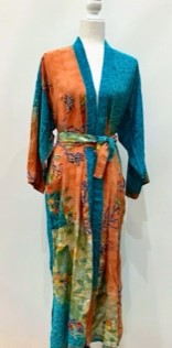 Top of the Line Silk Kimono Duster,  Rich Mixed Print With Embroidery