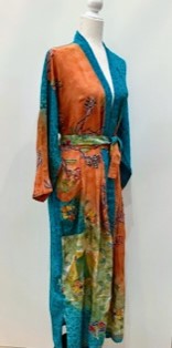 Top of the Line Silk Kimono Duster,  Rich Mixed Print With Embroidery