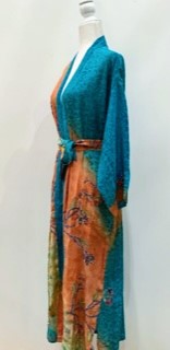 Top of the Line Silk Kimono Duster,  Rich Mixed Print With Embroidery