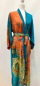 Top of the Line Silk Kimono Duster,  Rich Mixed Print With Embroidery