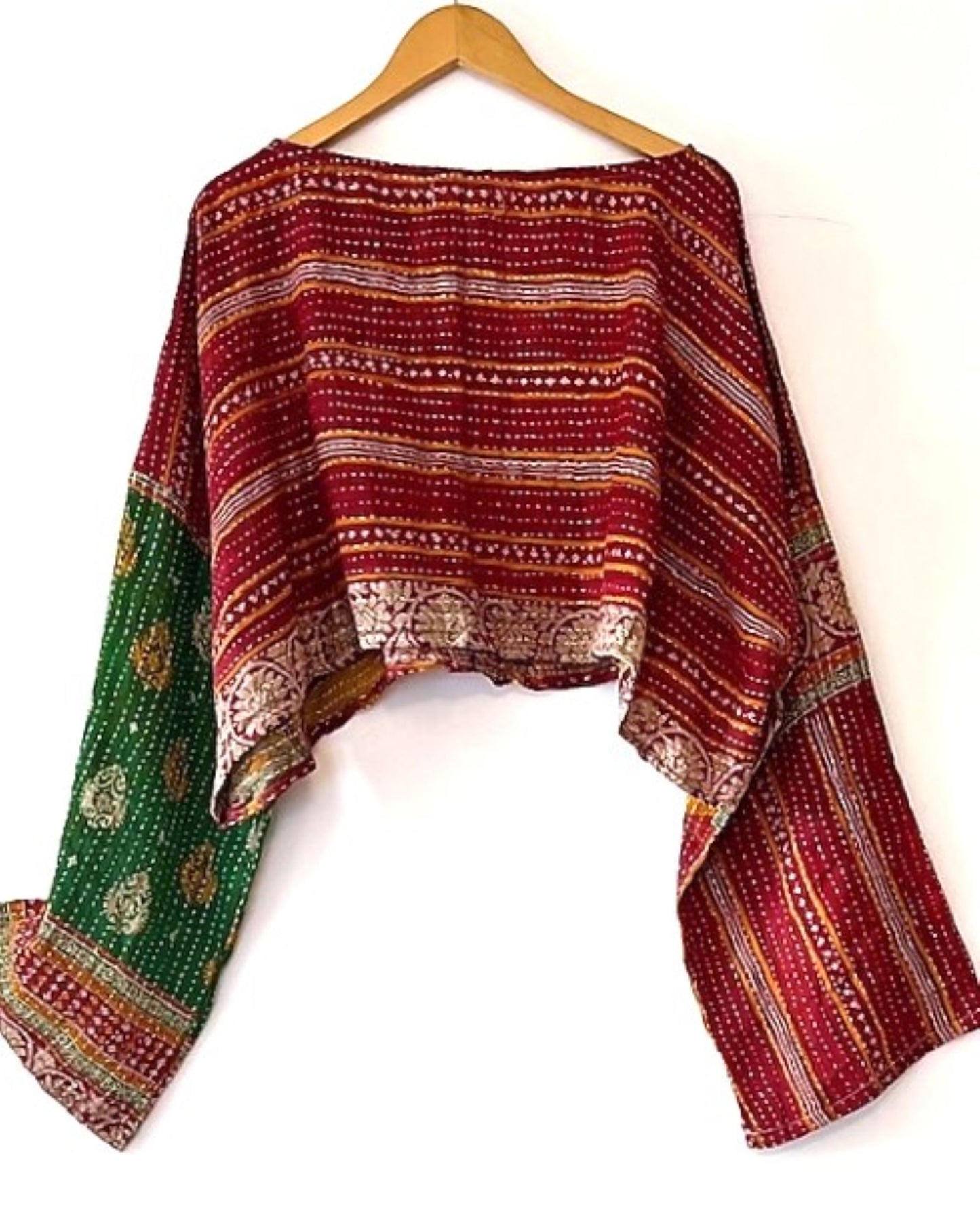 Kantha Bae Abundance Crop Top Completes The BoHo Look. Best Seller. (Wine with Green)