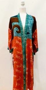 Top of the Line Silk Kimono Duster,  Rich Mixed Print (Orange)