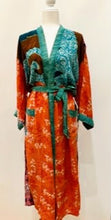 Top of the Line Silk Kimono Duster,  Rich Mixed Print (Orange)