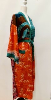 Top of the Line Silk Kimono Duster,  Rich Mixed Print (Orange)