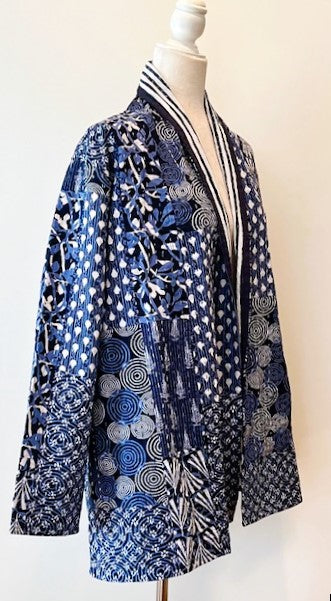 Mixed Print Blue Kantha Quilted And Fully Reversible. Smashing!