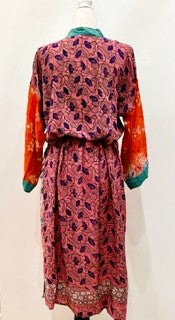 Top of the Line Silk Kimono Duster,  Rich Mixed Print (Orange)