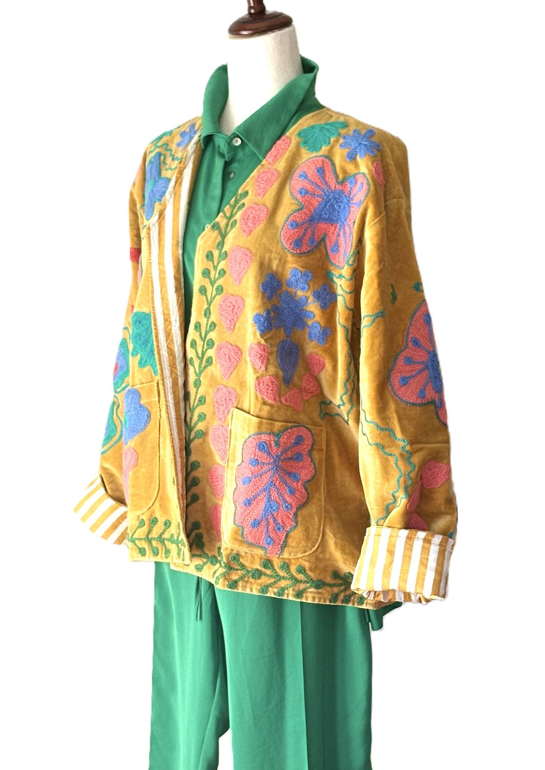 Jacket, Wearable Art In This Hand Embroidered Short Suzani Embroidered Top (Marigold)