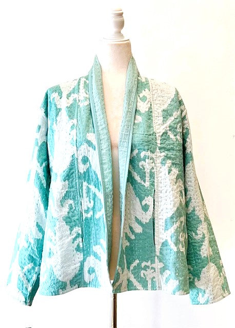 Dreamy Short Designer Wrap Jacket.Is Femine and Fully Reversible (Powder Blue)