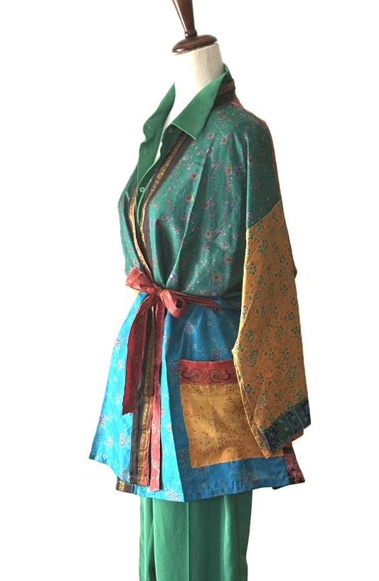 The Accessory In Demand, The Short Silk Kimono Jacket. Fashionable and Elegant. (Green)