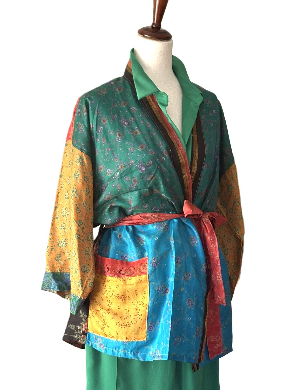The Accessory In Demand, The Short Silk Kimono Jacket. Fashionable and Elegant. (Green)