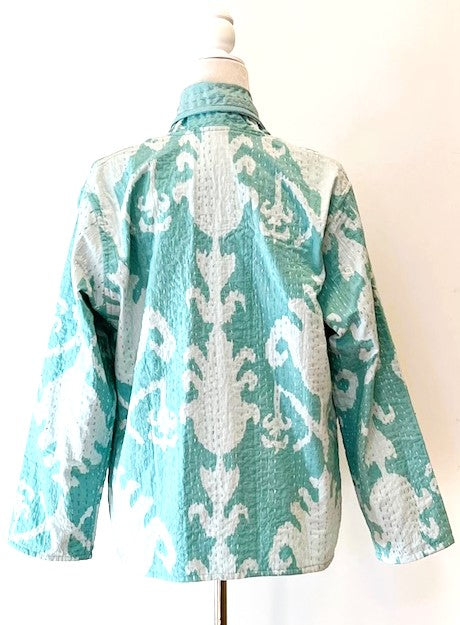 Dreamy Short Designer Wrap Jacket.Is Femine and Fully Reversible (Powder Blue)