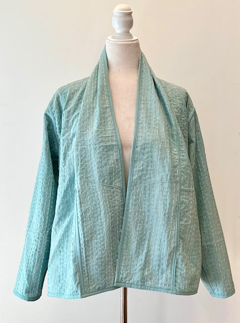 Dreamy Short Designer Wrap Jacket.Is Femine and Fully Reversible (Powder Blue)