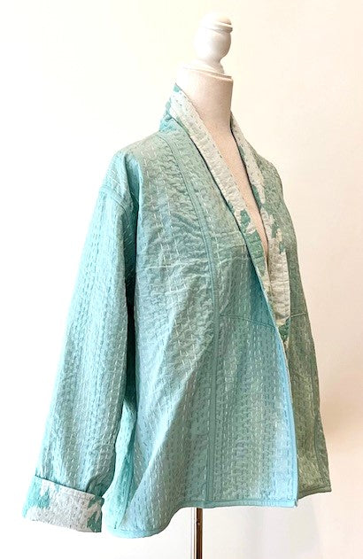 Dreamy Short Designer Wrap Jacket.Is Femine and Fully Reversible (Powder Blue)