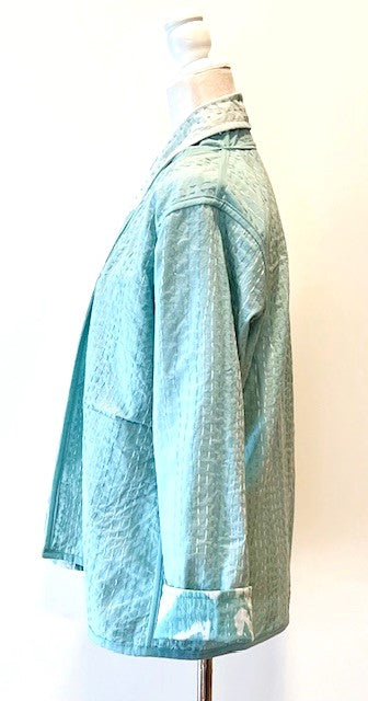 Dreamy Short Designer Wrap Jacket.Is Femine and Fully Reversible (Powder Blue)