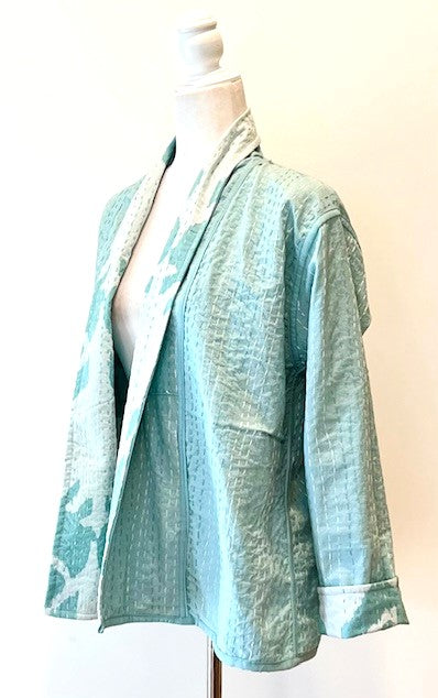 Dreamy Short Designer Wrap Jacket.Is Femine and Fully Reversible (Powder Blue)