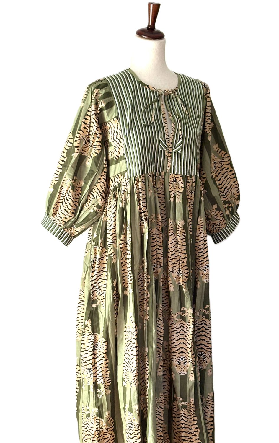 Dresses: Midi Tiger Stripe Block Print Cotton Is So Appealing (Green)