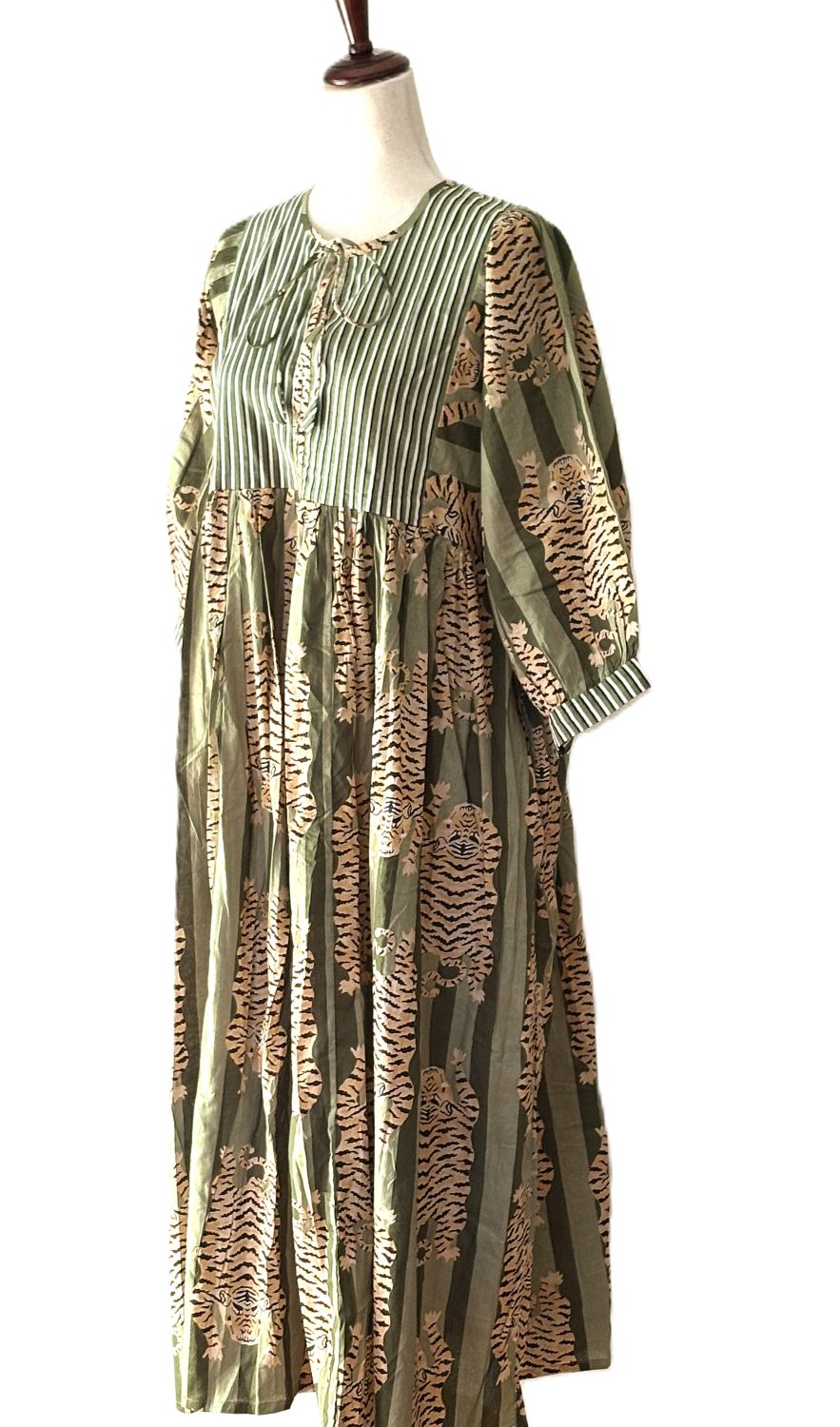 Dresses: Midi Tiger Stripe Block Print Cotton Is So Appealing (Green)