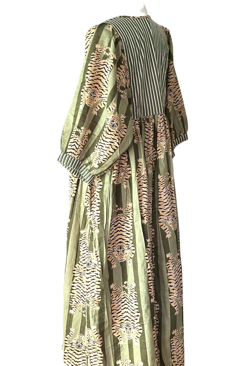 Dresses: Midi Tiger Stripe Block Print Cotton Is So Appealing (Green)