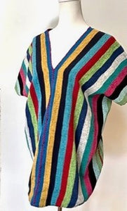 Artisan Multi-Colored Stripe, Hand Woven Cotton Top From Oxaca