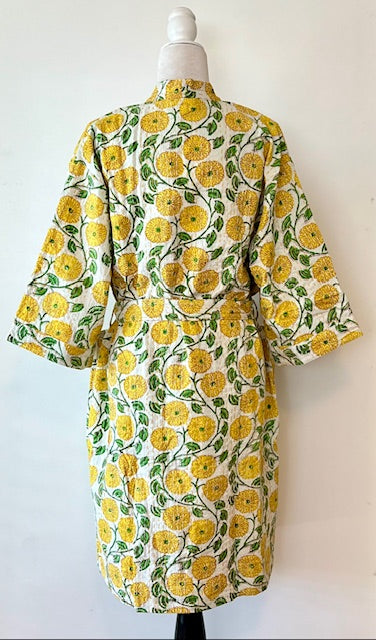 Everyone's Favorite Print.  Crisp Block Printed Short Cotton Kimono (Yellow)