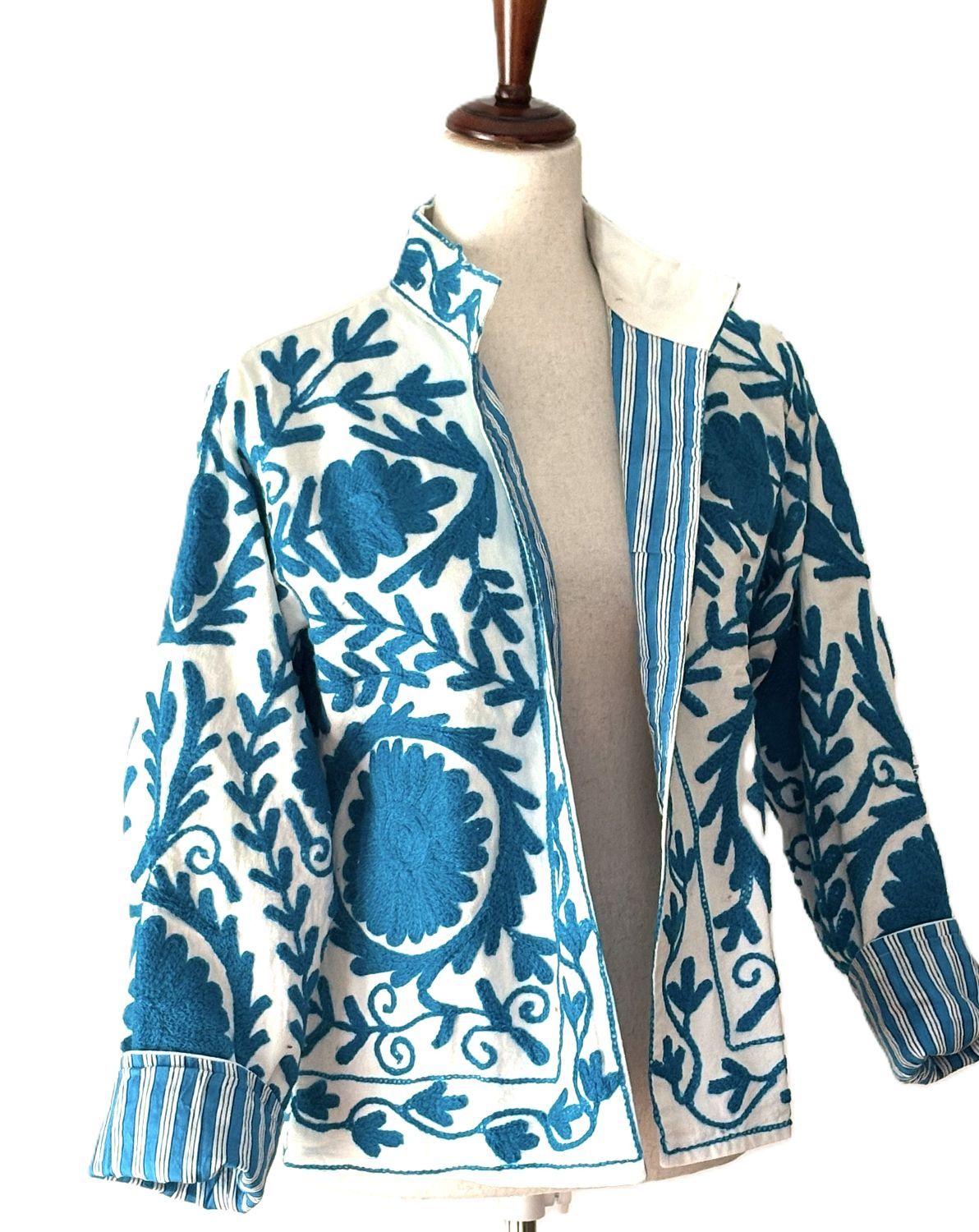 Jacket, Wearable Art In This Hand Embroidered Short Suzani Embroidered Top (Turquoise)