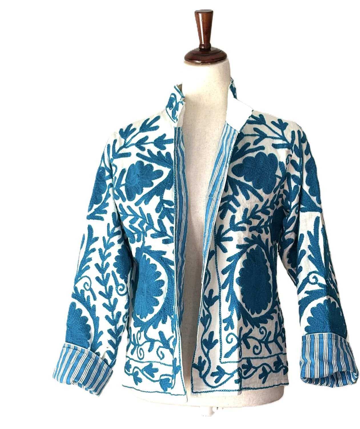 Jacket, Wearable Art In This Hand Embroidered Short Suzani Embroidered Top (Turquoise)