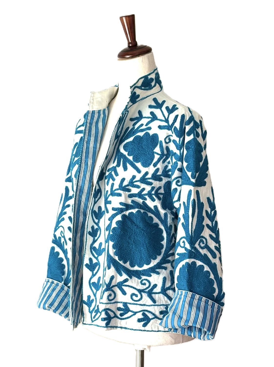 Jacket, Wearable Art In This Hand Embroidered Short Suzani Embroidered Top (Turquoise)