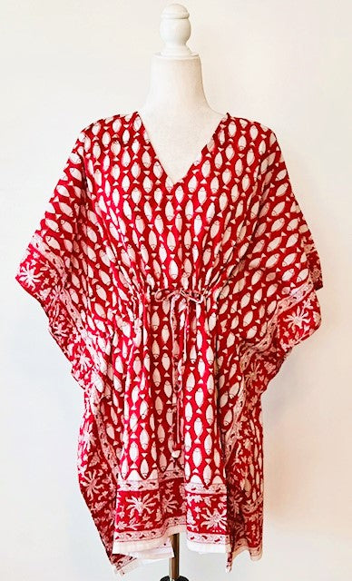 Classic Short Handmade Caftan. Lounging, Beach or Pool Perfect. (Red Fish)