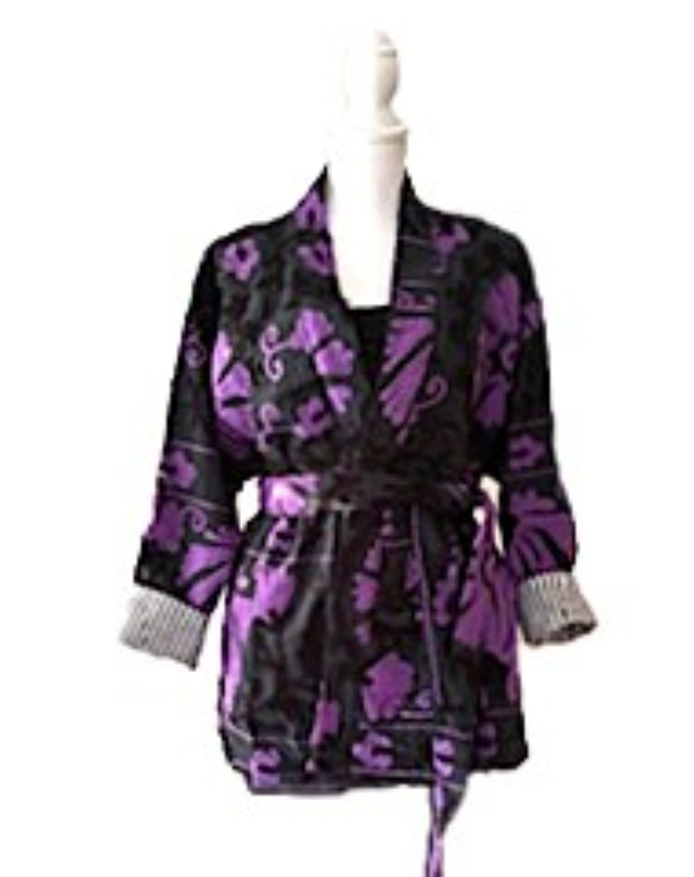 Jacket, Wearable Art In This Hand Embroidered Velvet Short Jacket. (Black Purple)