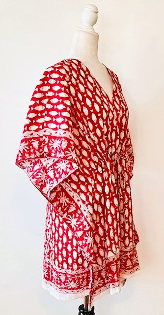 Classic Short Handmade Caftan. Lounging, Beach or Pool Perfect. (Red Fish)