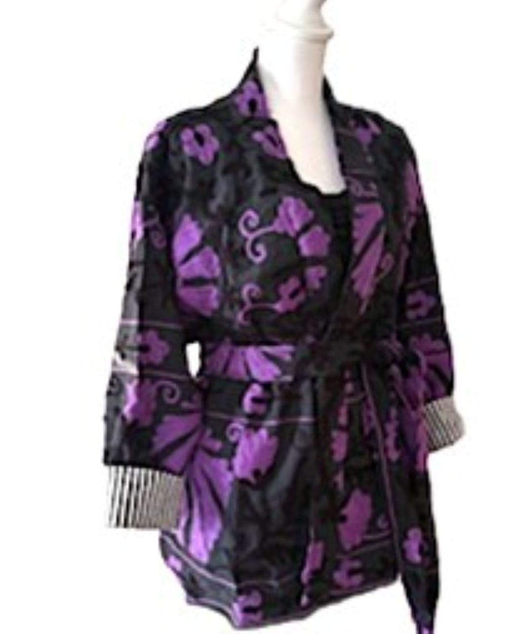 Jacket, Wearable Art In This Hand Embroidered Velvet Short Jacket. (Black Purple)