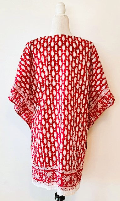 Classic Short Handmade Caftan. Lounging, Beach or Pool Perfect. (Red Fish)