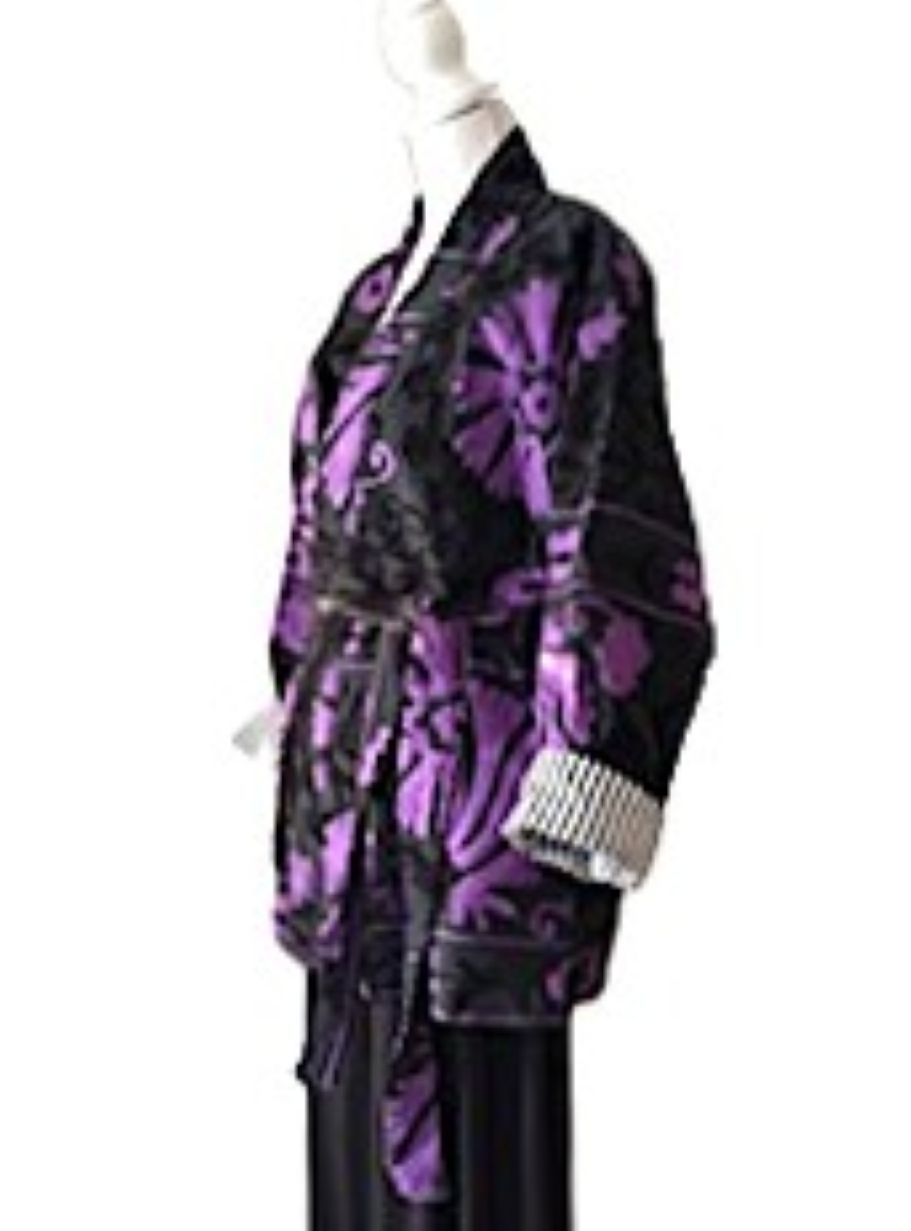 Jacket, Wearable Art In This Hand Embroidered Velvet Short Jacket. (Black Purple)