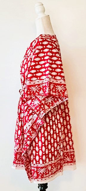 Classic Short Handmade Caftan. Lounging, Beach or Pool Perfect. (Red Fish)