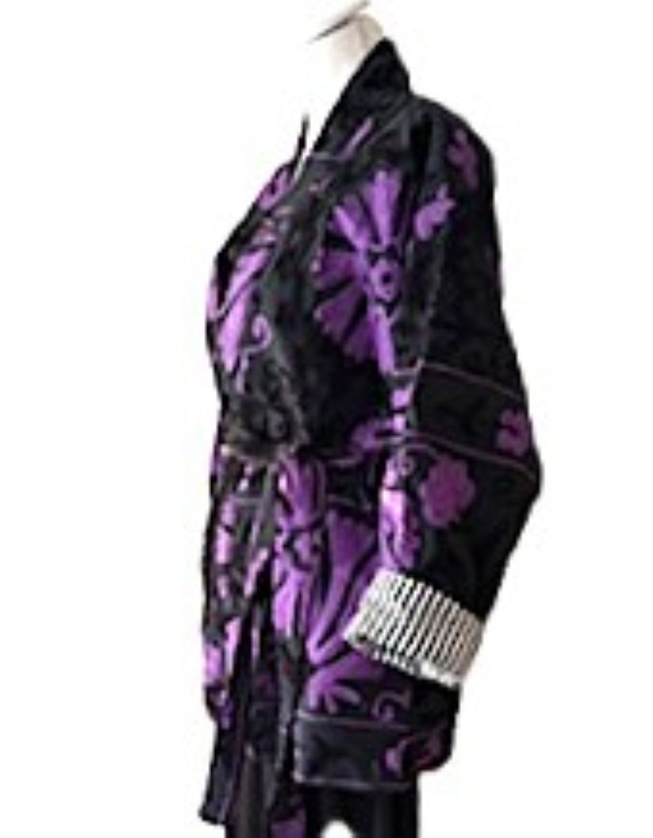 Jacket, Wearable Art In This Hand Embroidered Velvet Short Jacket. (Black Purple)
