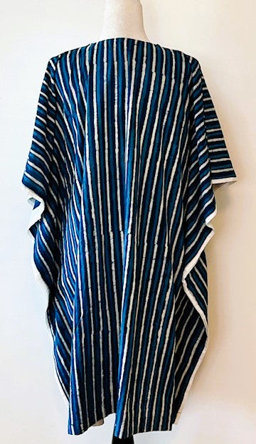 Classic Short Striped Handmade Caftan. Lounging, Beach or Pool Perfect. (Navy)