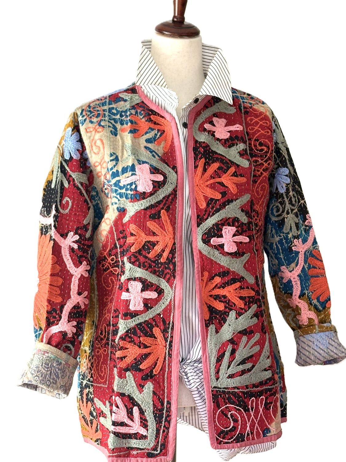 Jacket, Wearable Art In This Hand Embroidered Abstract Pattern On Print (Contemporary)