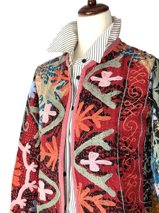 Jacket, Wearable Art In This Hand Embroidered Abstract Pattern On Print (Contemporary)