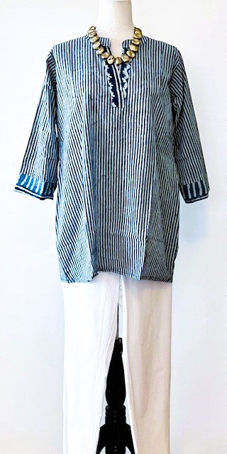 Standout Cotton Kurta Tunic Is A Great Basic (Blue Stripe)