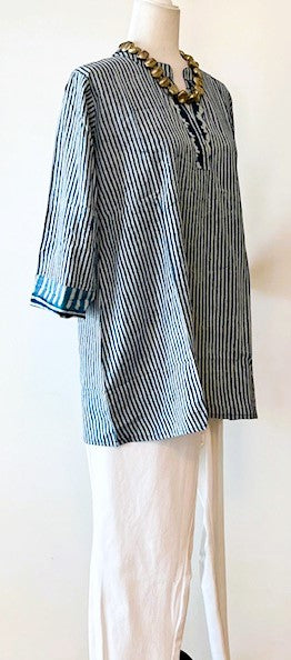 Standout Cotton Kurta Tunic Is A Great Basic (Blue Stripe)