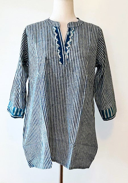 Standout Cotton Kurta Tunic Is A Great Basic (Blue Stripe)