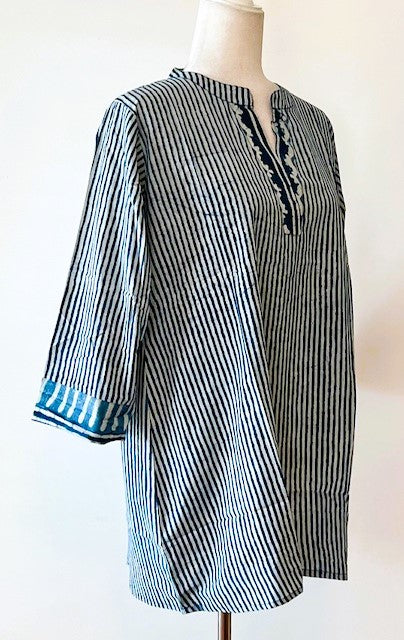 Standout Cotton Kurta Tunic Is A Great Basic (Blue Stripe)