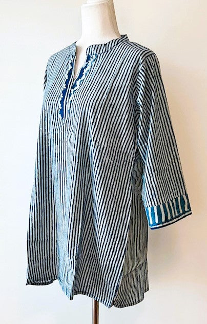 Standout Cotton Kurta Tunic Is A Great Basic (Blue Stripe)