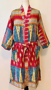 Spectacular Short Designer Patchwork Kimono. Vibrant Colors and Pattern.