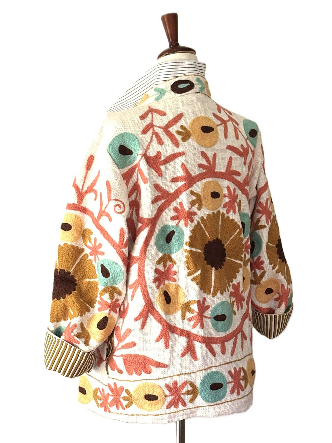 Jacket, Wearable Art, Hand Embroidered Short Suzani Top (Cream)