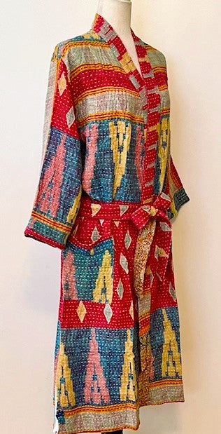 Spectacular Short Designer Patchwork Kimono. Vibrant Colors and Pattern.