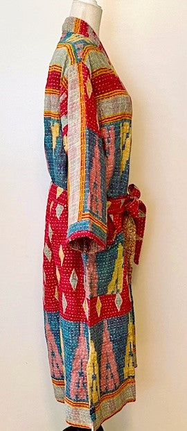 Spectacular Short Designer Patchwork Kimono. Vibrant Colors and Pattern.