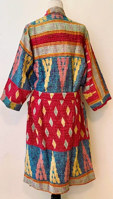 Spectacular Short Designer Patchwork Kimono. Vibrant Colors and Pattern.