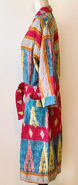 Spectacular Short Designer Patchwork Kimono. Vibrant Colors and Pattern.